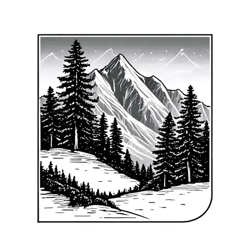 Mountain Range With Pine Trees In Front View