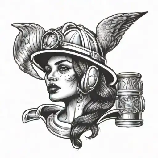 Traditional Woman With Firefighter Helmet