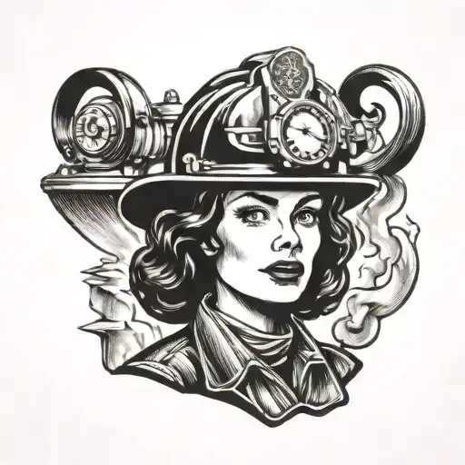 1950S Woman With Firefighter Helmet