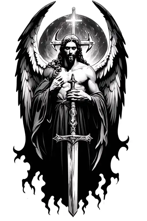 Angel Kill Demon With Christ Sword Surrounded