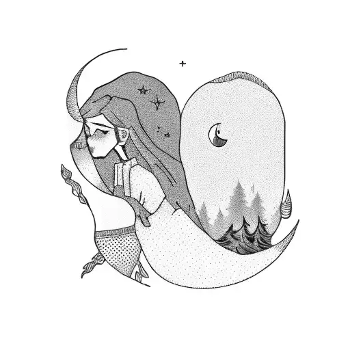 Shadow Of Teenage Couple Moon Gazing