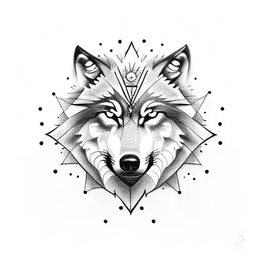 Wolf With Compass And Flowers
