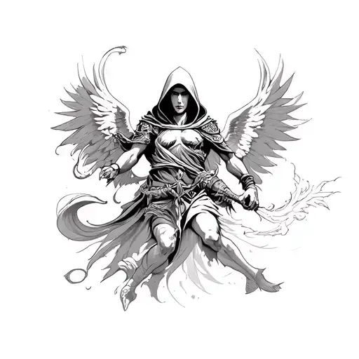 Hooded Angel Warriors Fighting Demons