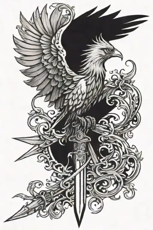 Pheonix Bird Rapped Around A Dagger