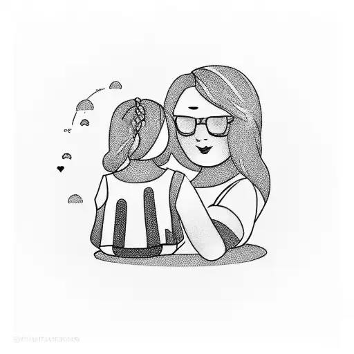 View From Behind Of A Mother And Daughter Sitting On A Swing Under A Rainbow