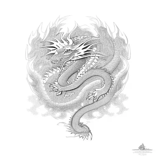 Dragon Sobre Flor Estilo Japonesa Ilustrativo Japones Tradicional