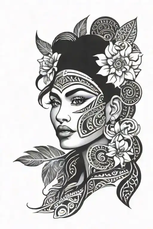 Beautiful Polynesian Woman Face With No