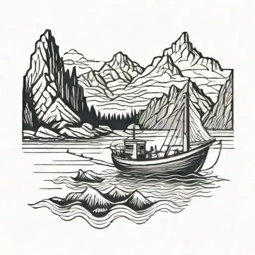Fishing Boat With Mountains