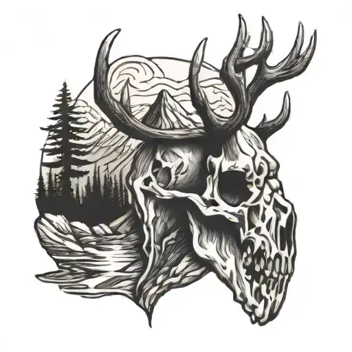 Deer Skull With Mountains