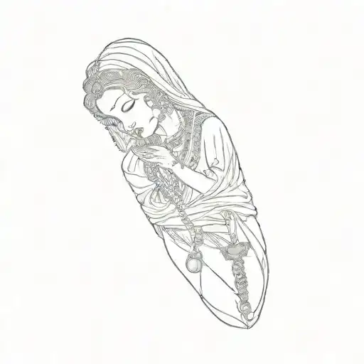 A Tattoo Of A Woman Holding A Rosary