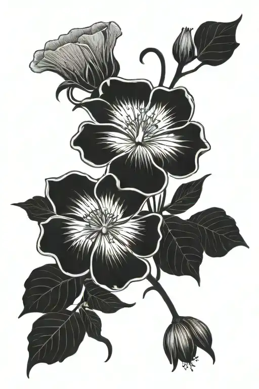 Poppy And Morning Glory Bouquet Fine Line