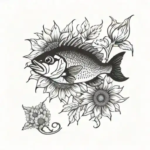 Bass Fish And Sunflower