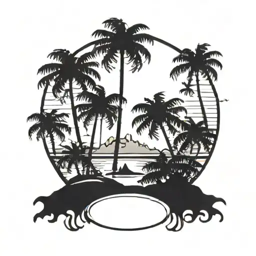 Tropical Island Landscape With A Palm Tree Silhouette In The Foreground Island Boy