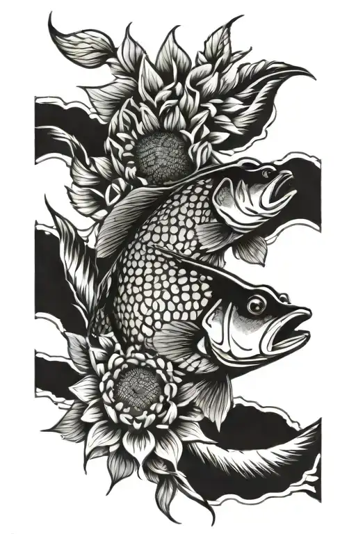 Bass Fish And Sunflower