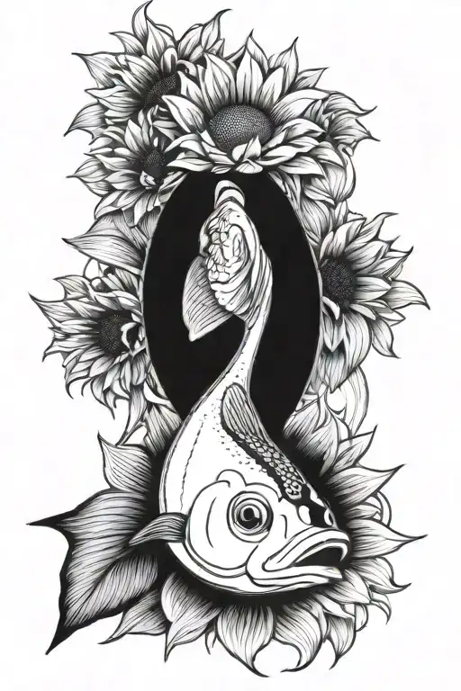 Largemouth Bass And Sunflower