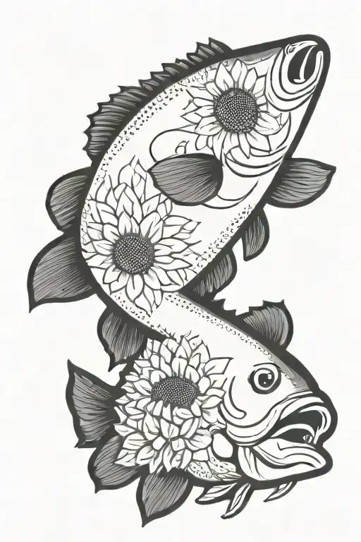 Largemouth Bass And Sunflower