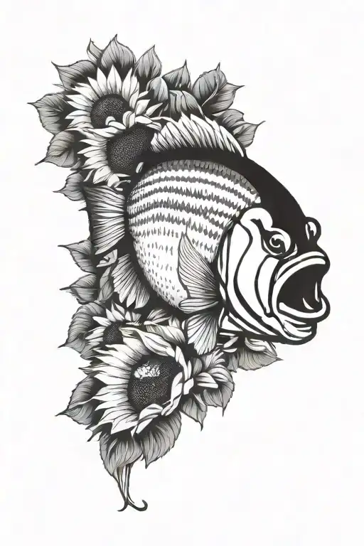 Largemouth Bass And Sunflower