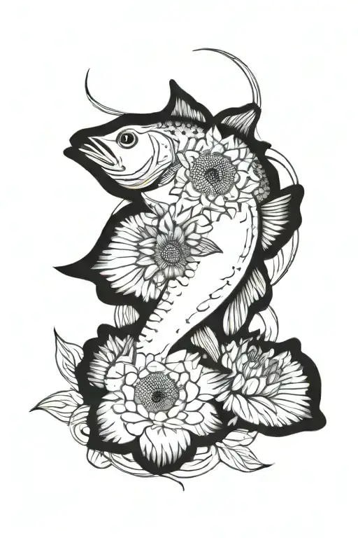 Bass Fish And Sunflower