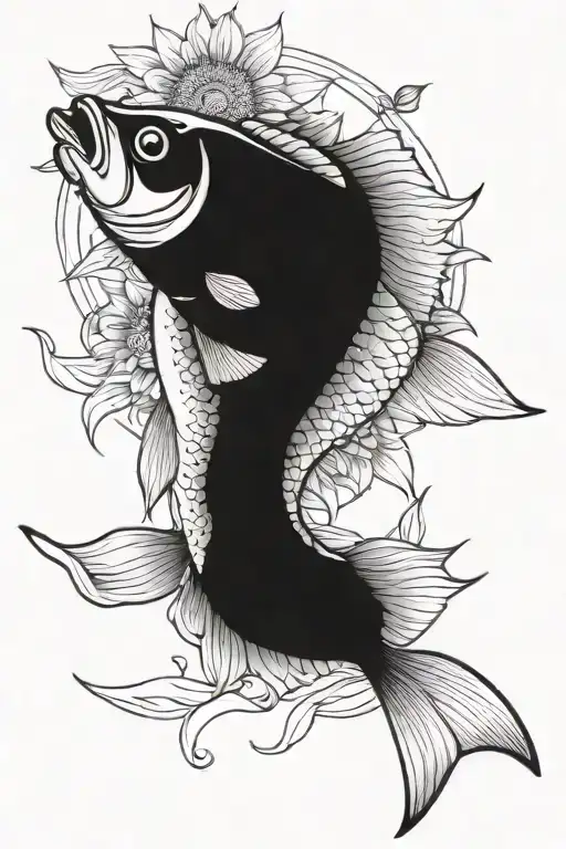 Bass Fish And Sunflower