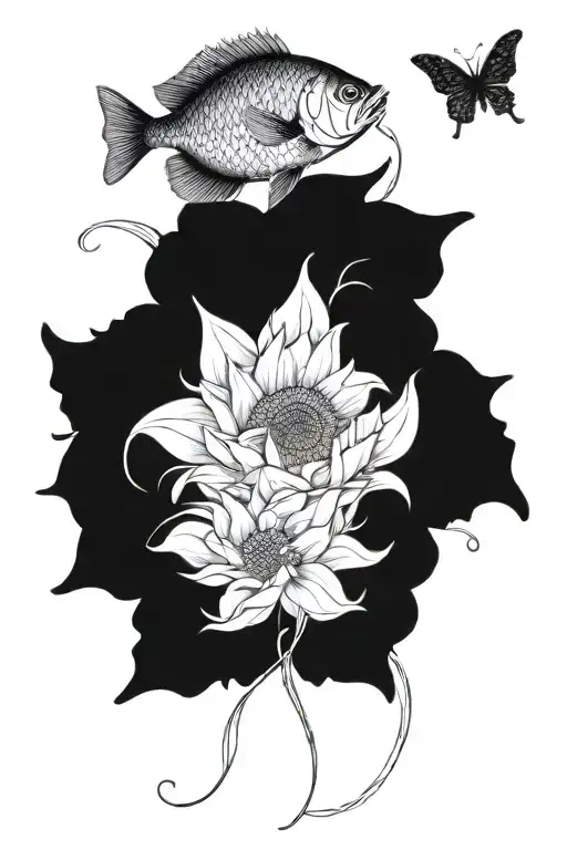 Bass Fish And Sunflower