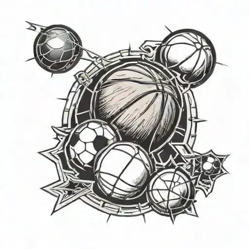 A Tischler-themed Tattoo Featuring A Basketball And Football Made Of Wood