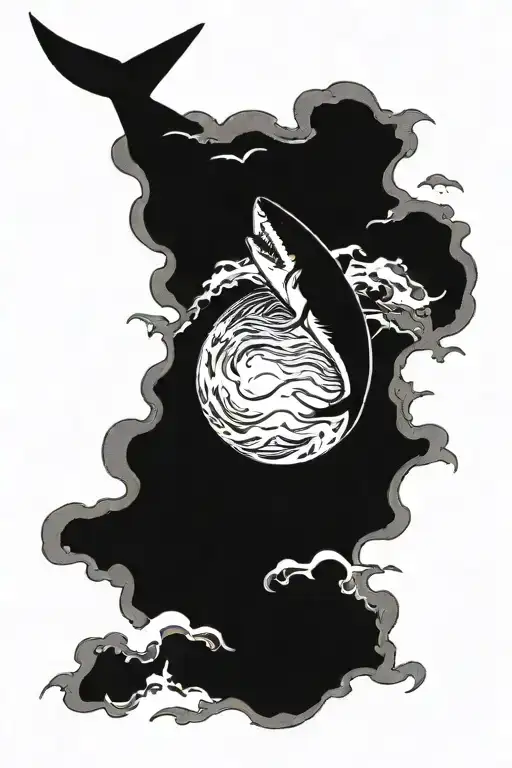 Shark Jumping Out Of Water In Front Of A Full Moon