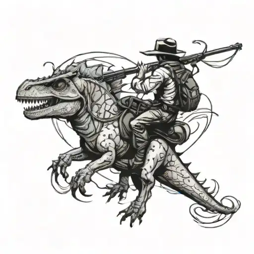 Cowboy Riding A Dinosaur Shoots Back