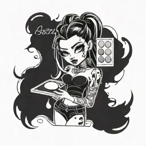 A Sexy Anime-inspired Bratz Doll With A Makeup Palette As Its Background