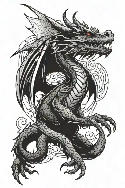 A Dragon With Spread Wings Looking Up