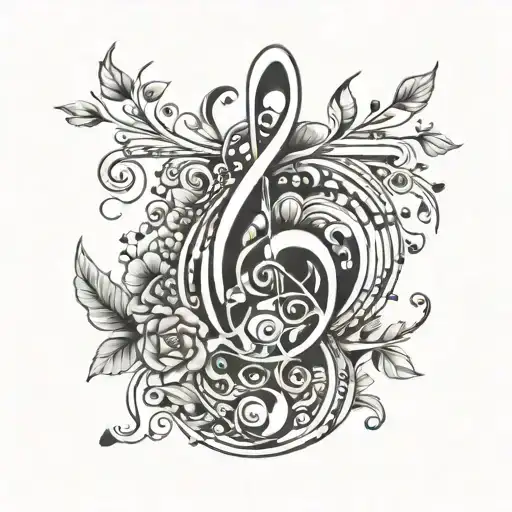 A Tattoo Design Combining Musical Notes With Intricate Floral Patterns