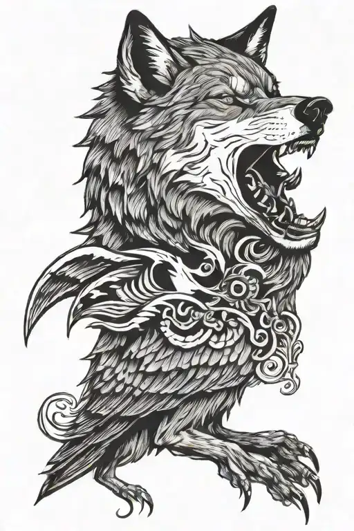 A Wolf With A Throstle Bird In Its Mouth