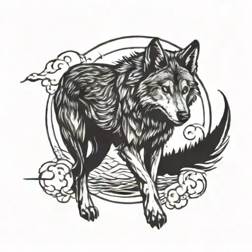 Wolf Chasing Sun And Moon
