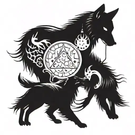 First Wolf Catching The Moon And Second Wolf Catching Sun Tradicional Viking