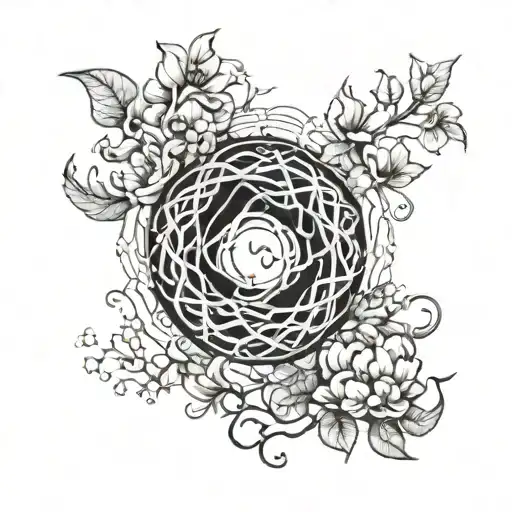 A Nature-themed Ouroboros With Intertwining Vines And Floral Elements