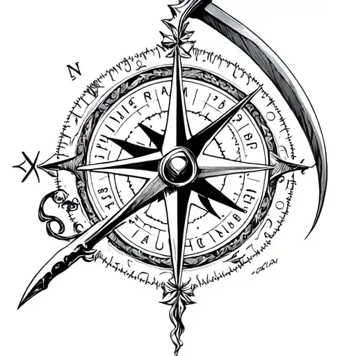 Compass With Grim Reaper With Scythe