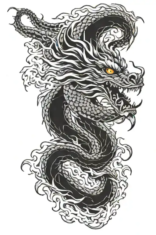 Flames And Chineese Dragon