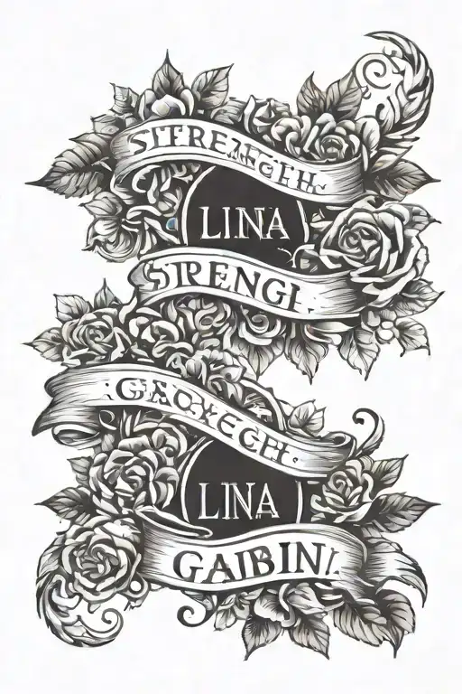 Right Forearm First Names Lina And Gabin With The Words Strength And Courage