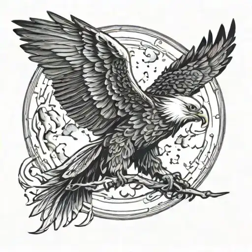 An Eagle Wrapped Around The Moon With Saturn In The Background