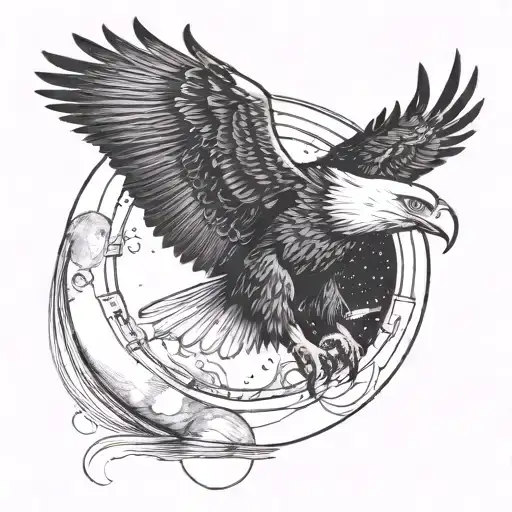 An Eagle Wrapped Around The Moon With Saturn In The Background