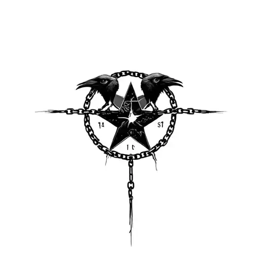 3 Decapitated Ravens Distressed Chained Up In A Circle With A Star In The Direct Center