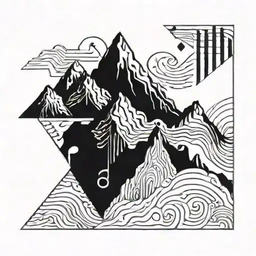 A Geometric Mountain Range With Musical Notes Flowing Through It