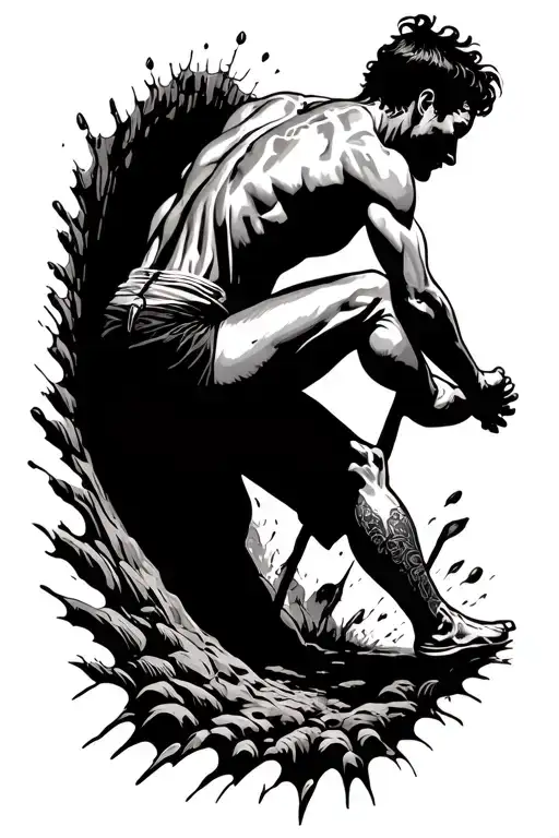 Man Climbing Out Of A Hole With His Last Strength