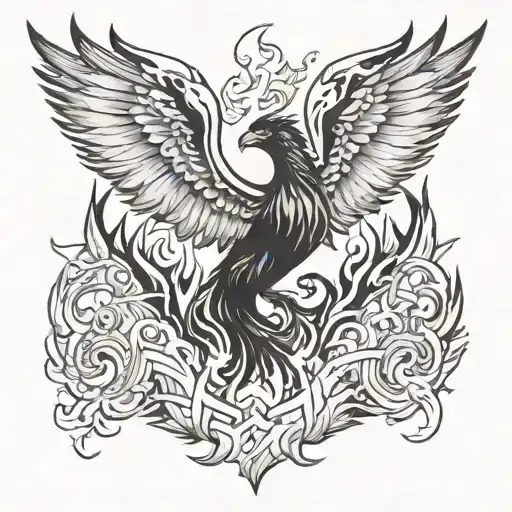 Phoenix Rising From A Base Of Flames Spreading Its Wings Wrapped In Flames Of Fire