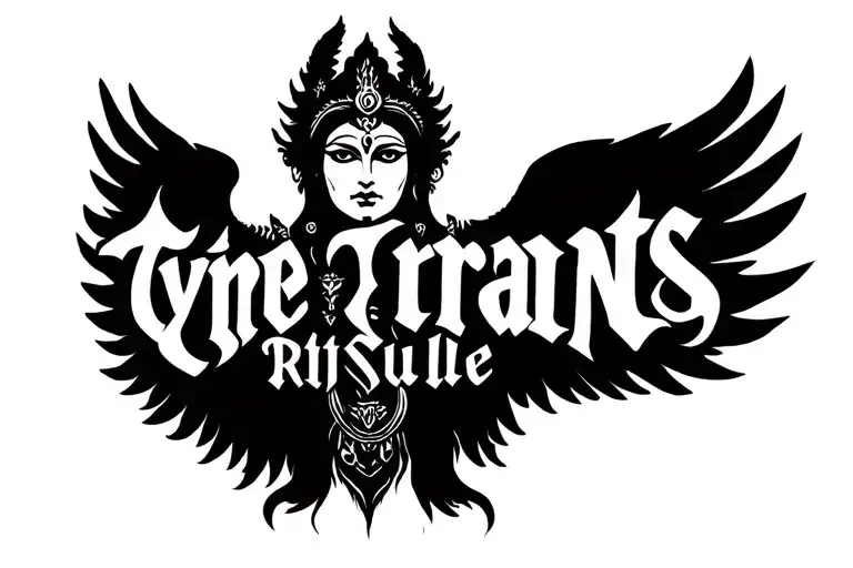 The Word Tyrants Rule With Wings And Shiva Tattoo Design