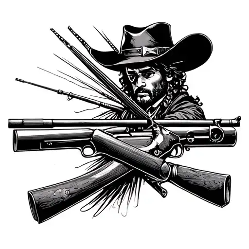 Western Shotgun And Fishing Rod Crossing To Form An X