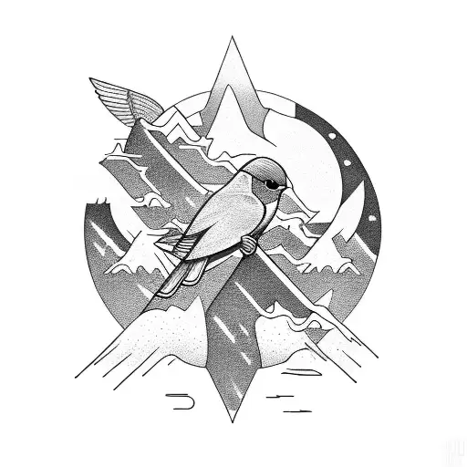 Cross Lightning Bird Mountain Sun