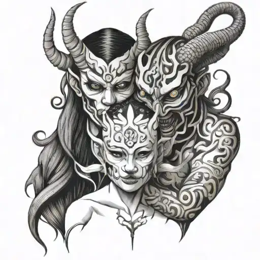 Demon And Woman In Hanya Mask