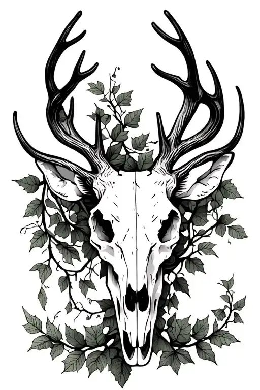 Deer Skull Surrounded By Ivy Vines