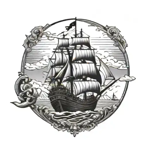 A Pirate Ship Sailing Towards A Distant Tortuga Island