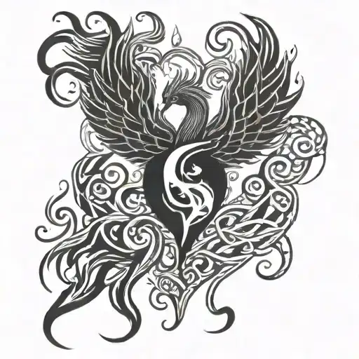 Pheonix Rising From A Flamming Heart And Infinite Symbol